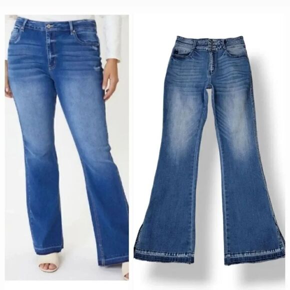 Kancan Curvy Split Released Hem Flare Distressed Denim Size 9/28 - Picture 1 of 11